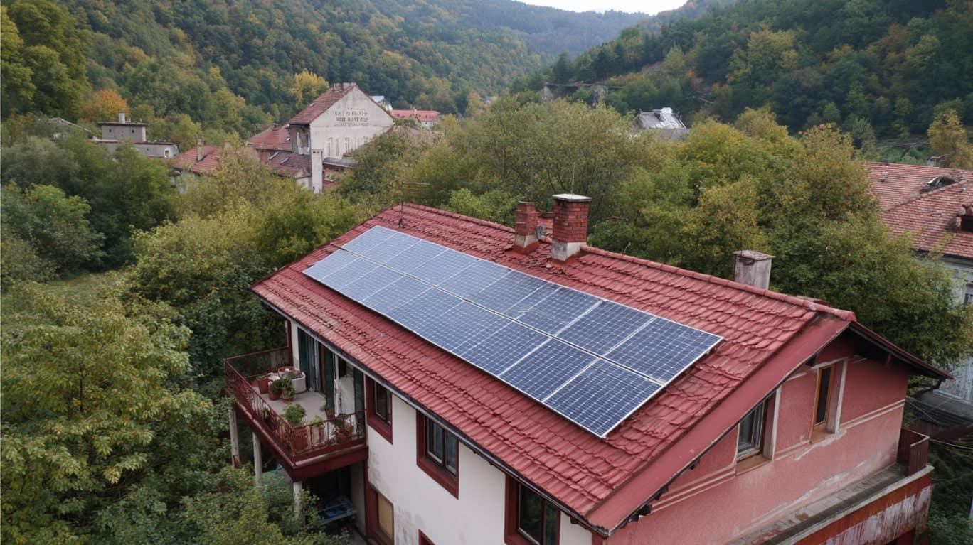 Pensjonat z dużą liczbą kolektorów słonecznych na dachu